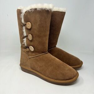 PIKA Teya Button Mid Boots shearling lined light chestnut size US 10 suede